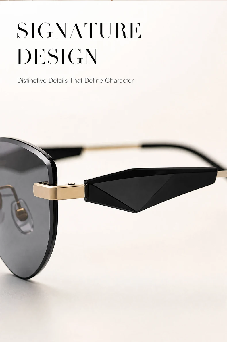 Sexy Cat Eye Rimless Punk Sunglasses Women New 2026 Luxury Designer Trendy Frameless Polygon Sun Glasses Vintage Metal Shades