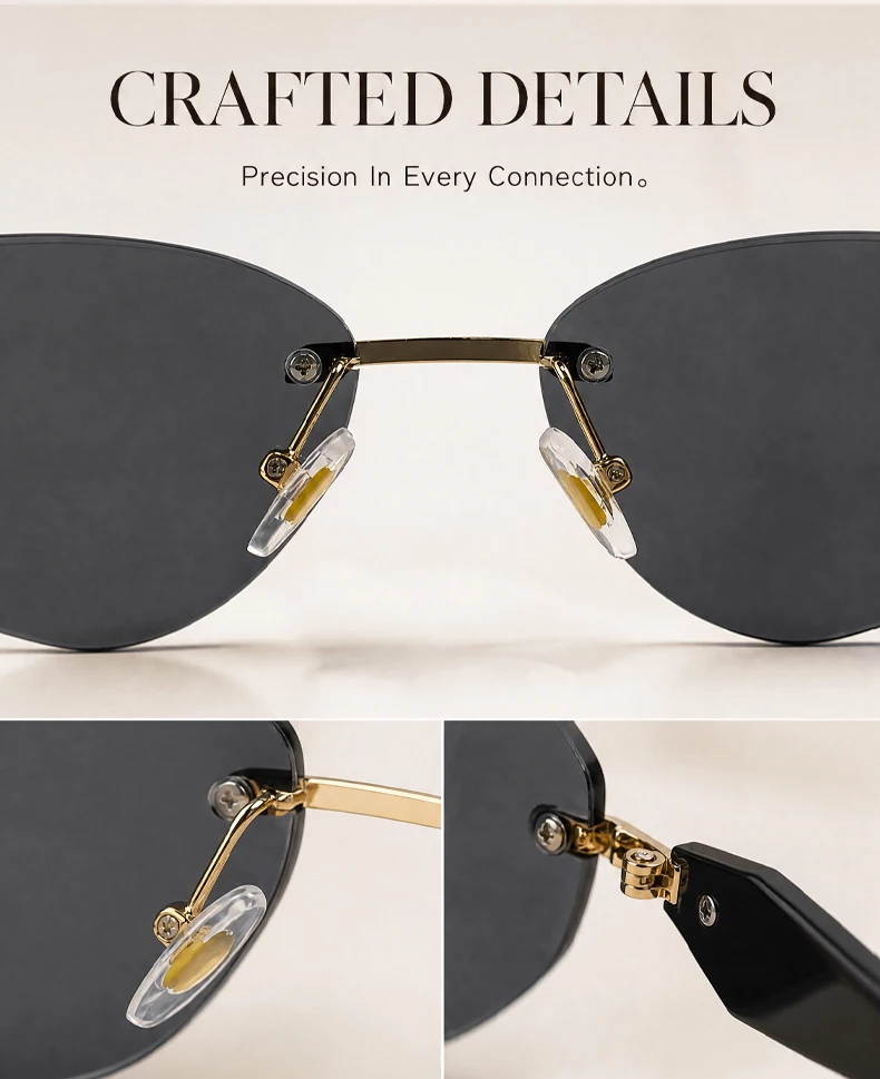 Sexy Cat Eye Rimless Punk Sunglasses Women New 2026 Luxury Designer Trendy Frameless Polygon Sun Glasses Vintage Metal Shades