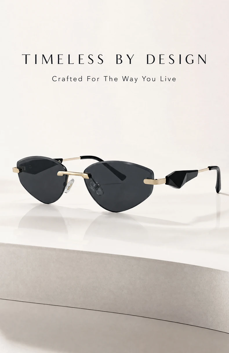 Sexy Cat Eye Rimless Punk Sunglasses Women New 2026 Luxury Designer Trendy Frameless Polygon Sun Glasses Vintage Metal Shades