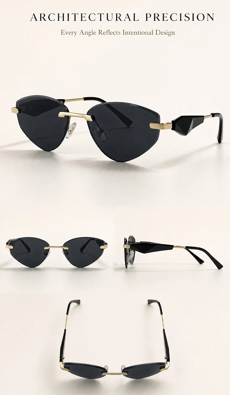 Sexy Cat Eye Rimless Punk Sunglasses Women New 2026 Luxury Designer Trendy Frameless Polygon Sun Glasses Vintage Metal Shades