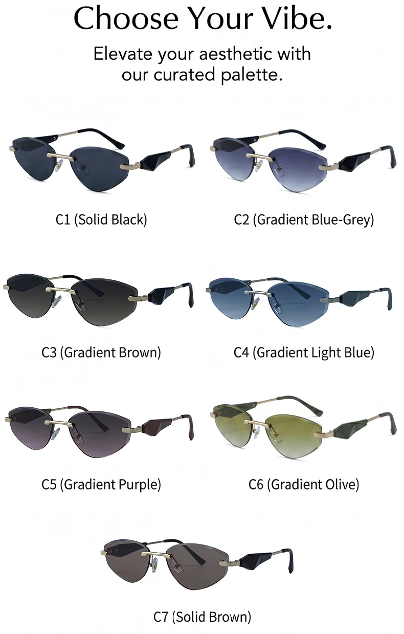 Sexy Cat Eye Rimless Punk Sunglasses Women New 2026 Luxury Designer Trendy Frameless Polygon Sun Glasses Vintage Metal Shades