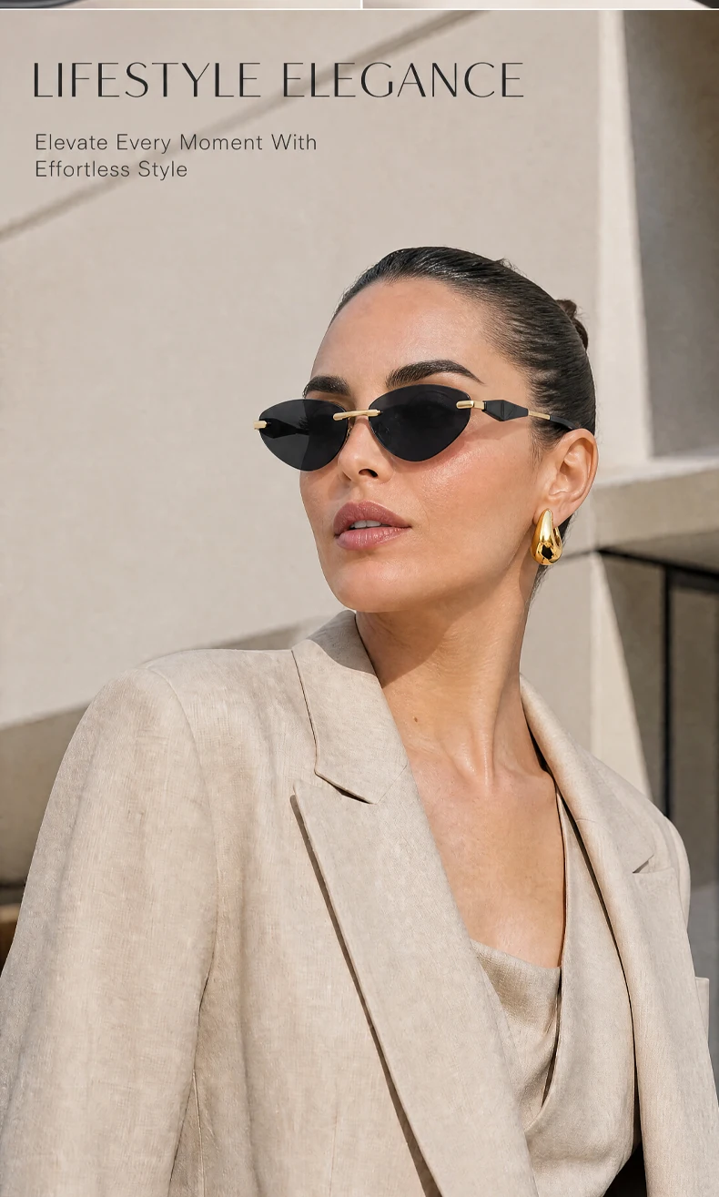 Sexy Cat Eye Rimless Punk Sunglasses Women New 2026 Luxury Designer Trendy Frameless Polygon Sun Glasses Vintage Metal Shades