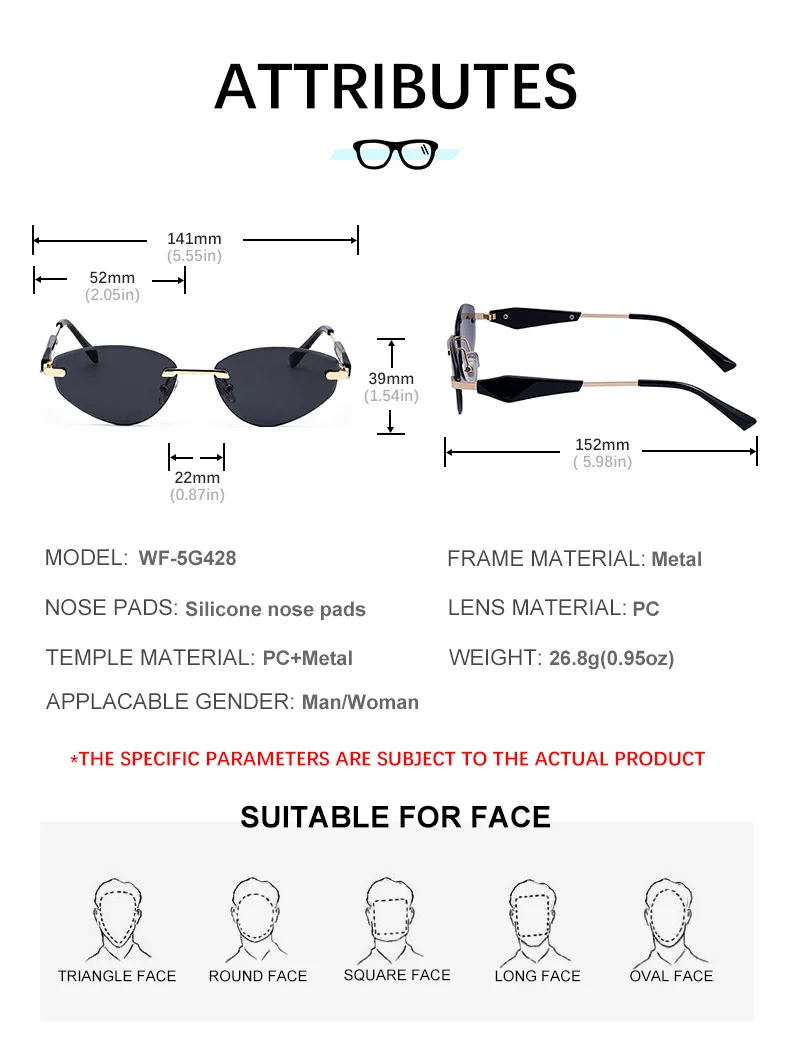 Sexy Cat Eye Rimless Punk Sunglasses Women New 2026 Luxury Designer Trendy Frameless Polygon Sun Glasses Vintage Metal Shades