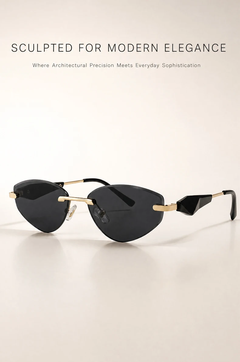 Sexy Cat Eye Rimless Punk Sunglasses Women New 2026 Luxury Designer Trendy Frameless Polygon Sun Glasses Vintage Metal Shades