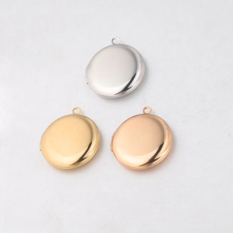 Fnixtar 20Pcs 30*27mm Mirror Polish Round Photo Locket Charms 316L Stainless Steel Photo Picture Locket For DIY Jewelry Making