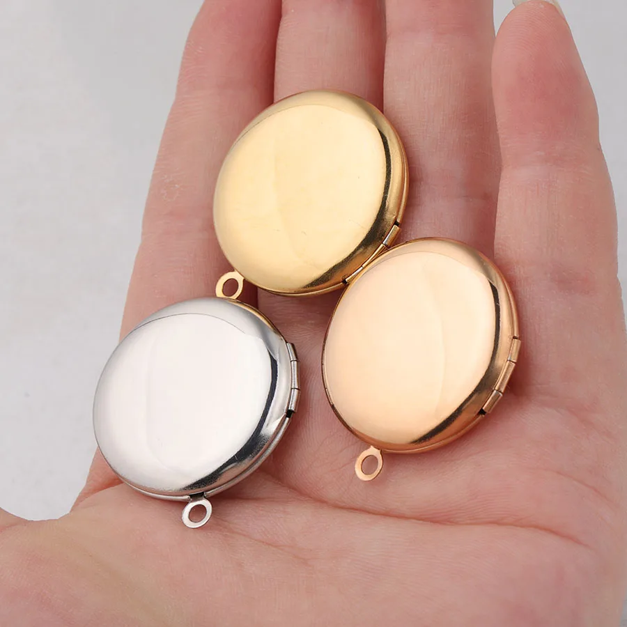 Fnixtar 20Pcs 30*27mm Mirror Polish Round Photo Locket Charms 316L Stainless Steel Photo Picture Locket For DIY Jewelry Making