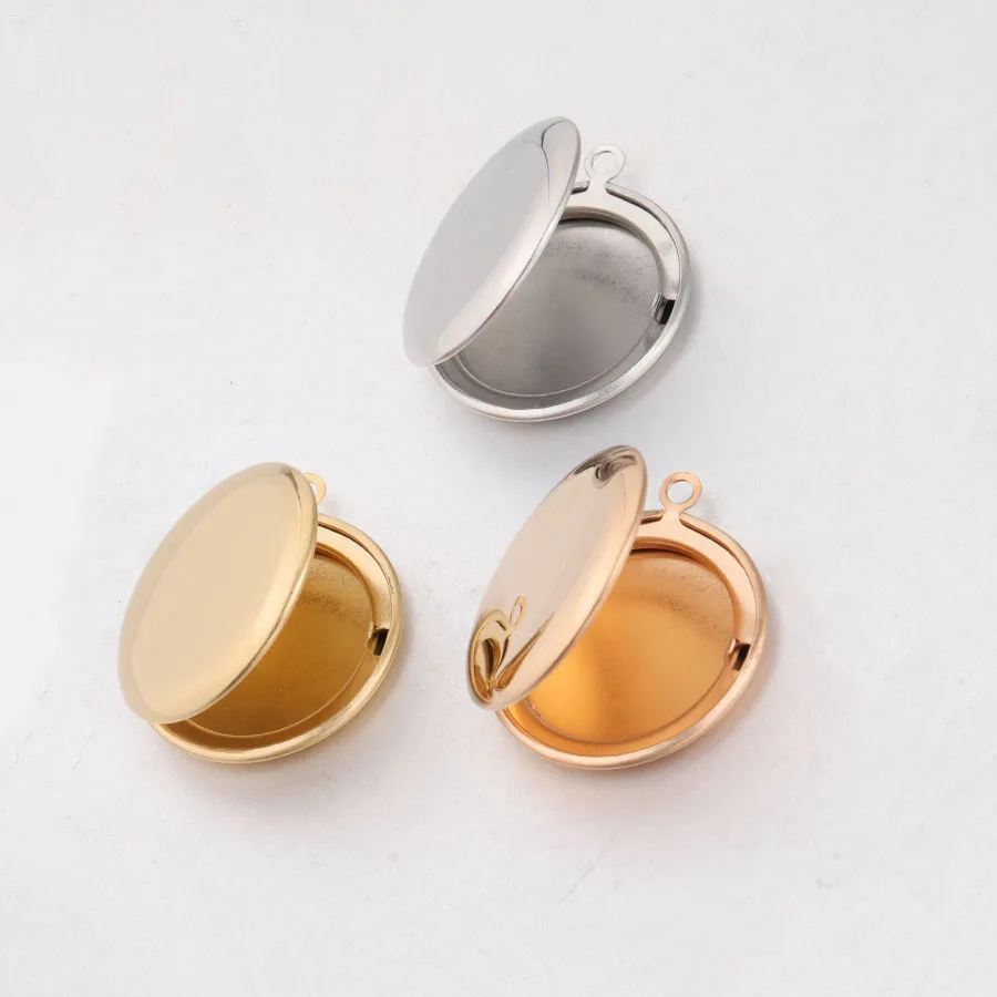 Fnixtar 20Pcs 30*27mm Mirror Polish Round Photo Locket Charms 316L Stainless Steel Photo Picture Locket For DIY Jewelry Making
