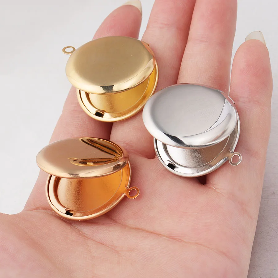 Fnixtar 20Pcs 30*27mm Mirror Polish Round Photo Locket Charms 316L Stainless Steel Photo Picture Locket For DIY Jewelry Making