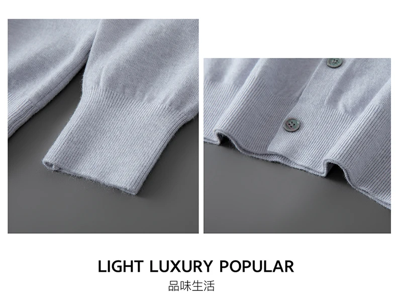 100% pure wool autumn sweater cardigan men Korean fashion solid color sweater loose men's shirt collar coat.