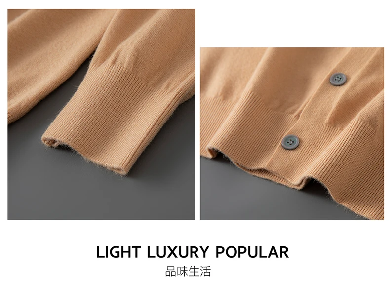 100% pure wool autumn sweater cardigan men Korean fashion solid color sweater loose men's shirt collar coat.