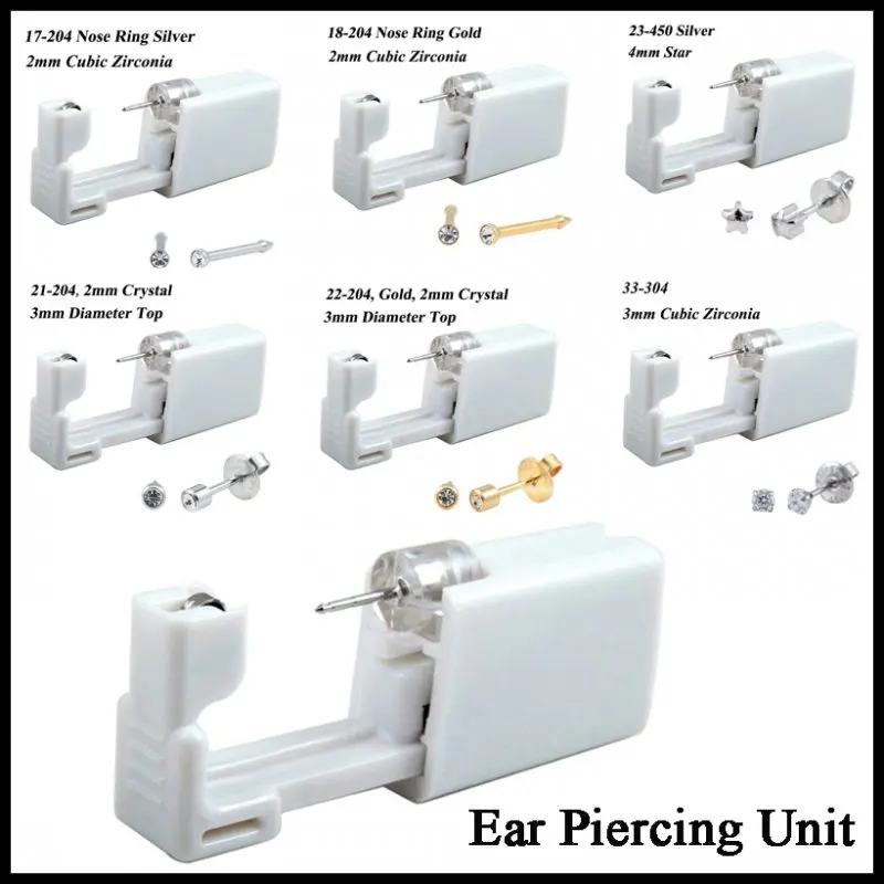 24pcs 316L Stainless Steel Disposable Safe No Pain Ear Nose Piercing Kit Sterile Ear Studs Piercing Gun Tool Piercer Jewelry