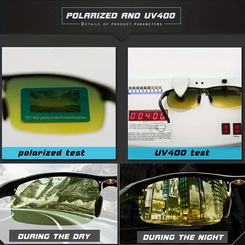 CLLOIO Photochromic Sunglasses Men Polarized Driving Chameleon Glasses Rimless Night Vision Outdoor Sport Travel Fishing Goggle