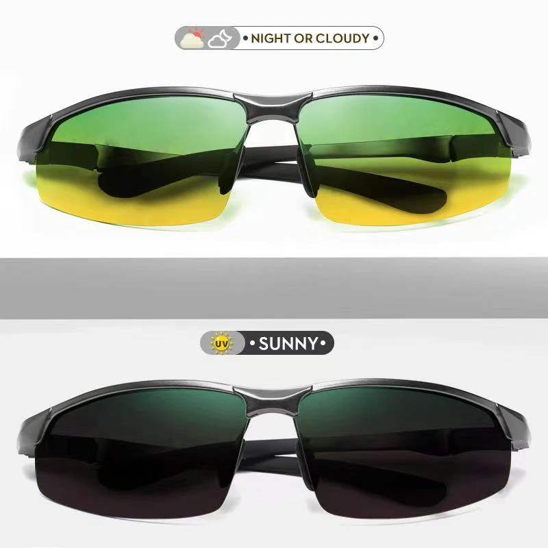 CLLOIO Photochromic Sunglasses Men Polarized Driving Chameleon Glasses Rimless Night Vision Outdoor Sport Travel Fishing Goggle