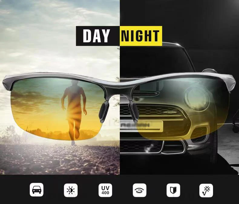CLLOIO Photochromic Sunglasses Men Polarized Driving Chameleon Glasses Rimless Night Vision Outdoor Sport Travel Fishing Goggle