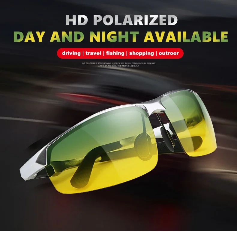 CLLOIO Photochromic Sunglasses Men Polarized Driving Chameleon Glasses Rimless Night Vision Outdoor Sport Travel Fishing Goggle