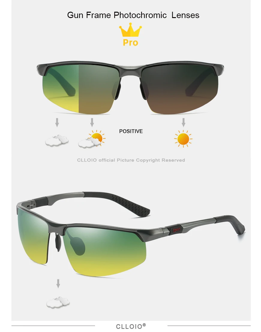 CLLOIO Photochromic Sunglasses Men Polarized Driving Chameleon Glasses Rimless Night Vision Outdoor Sport Travel Fishing Goggle