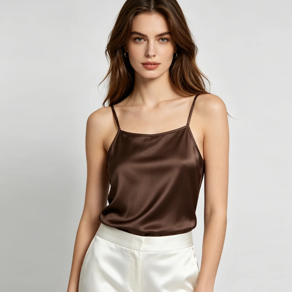 Women's Casual Summer New 21MM Heavyweight 100% Natural Mulberry Silk Satin Solid Color Sexy Skin Friendly Casual Suspender