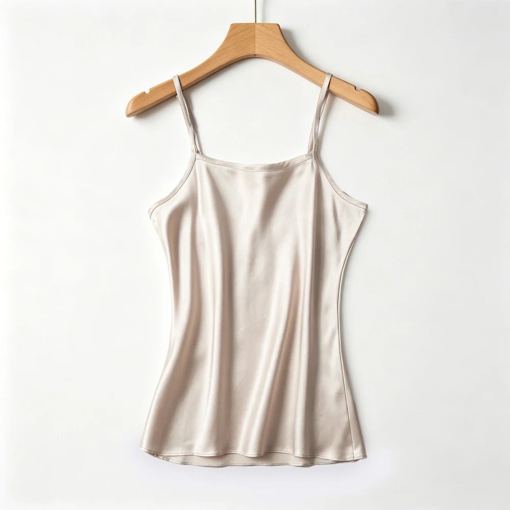 Women's Casual Summer New 21MM Heavyweight 100% Natural Mulberry Silk Satin Solid Color Sexy Skin Friendly Casual Suspender