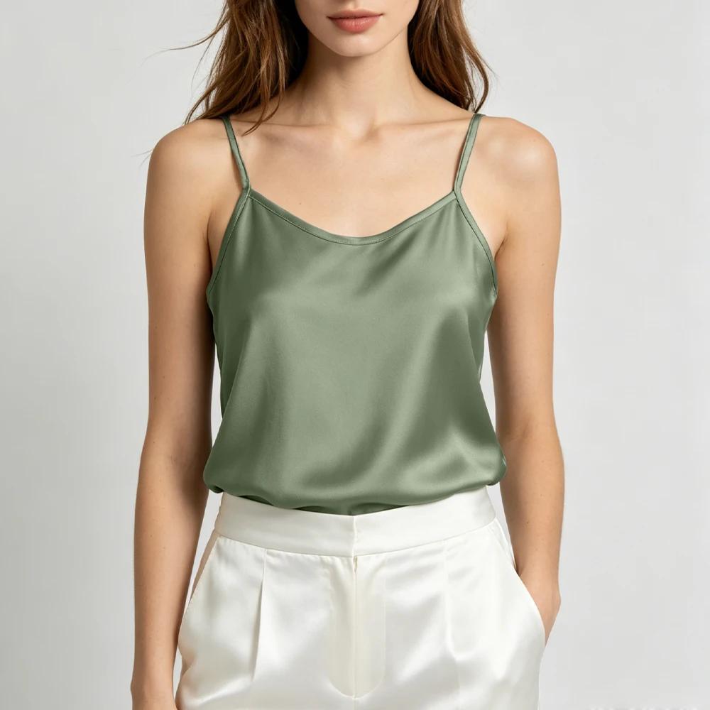 Women's Casual Summer New 21MM Heavyweight 100% Natural Mulberry Silk Satin Solid Color Sexy Skin Friendly Casual Suspender