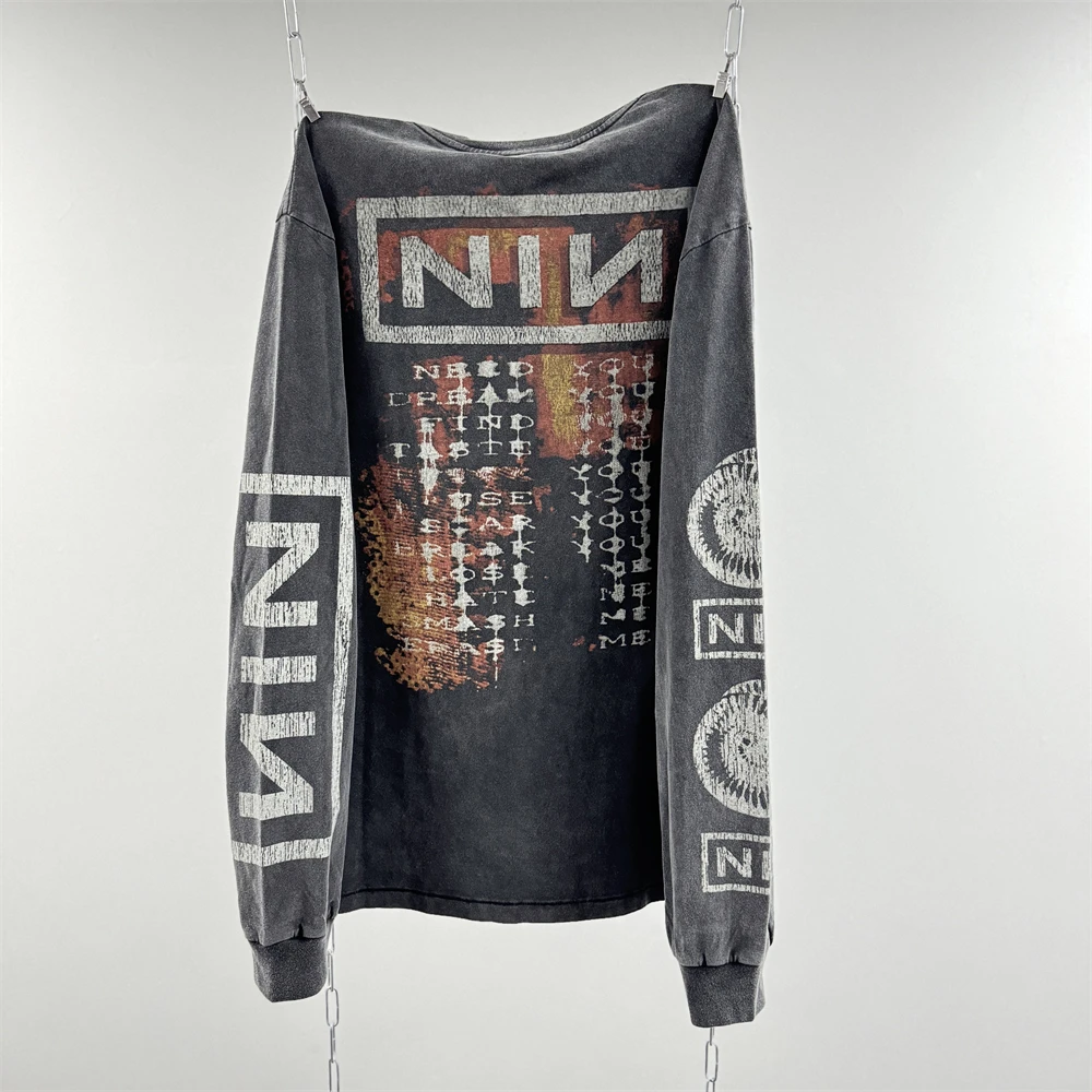 Washed Saint NIN Nine-inch Nail Long Sleeves T Shirt Men Women Oversized T-shirt Top Tees