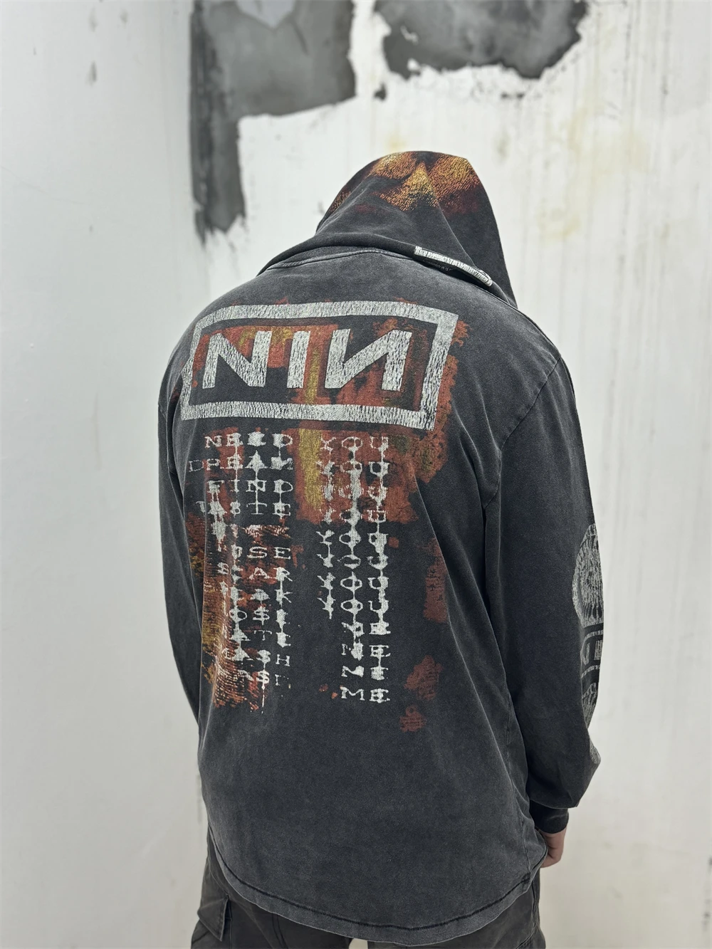 Washed Saint NIN Nine-inch Nail Long Sleeves T Shirt Men Women Oversized T-shirt Top Tees