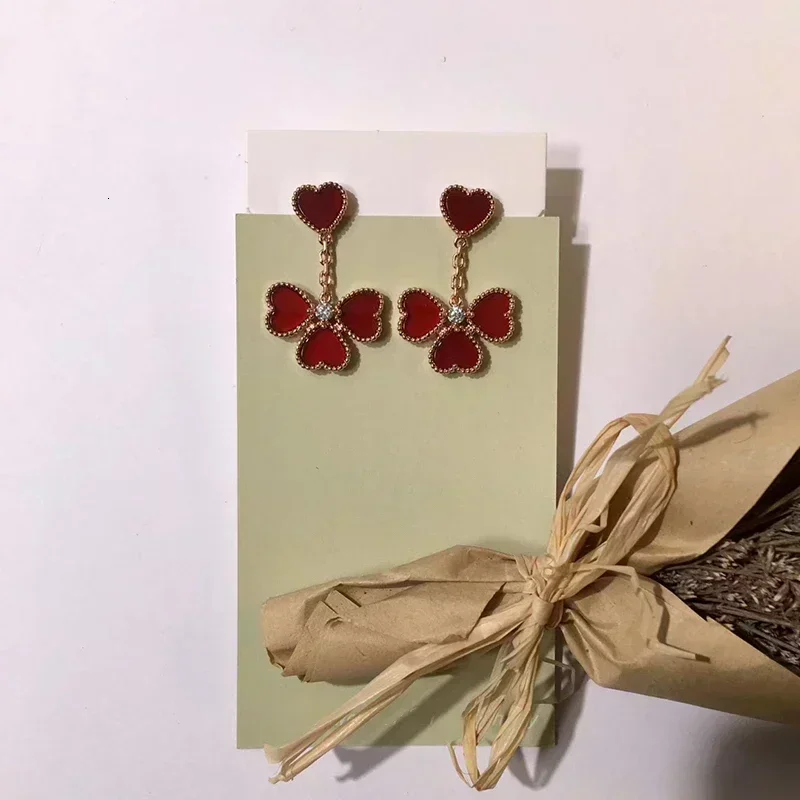 ES 2025 Hot Brand FashionParty Jewelry For Women Gold Color Red Heart Rings Earrings Jewelry Heart Flower Jewelry Set