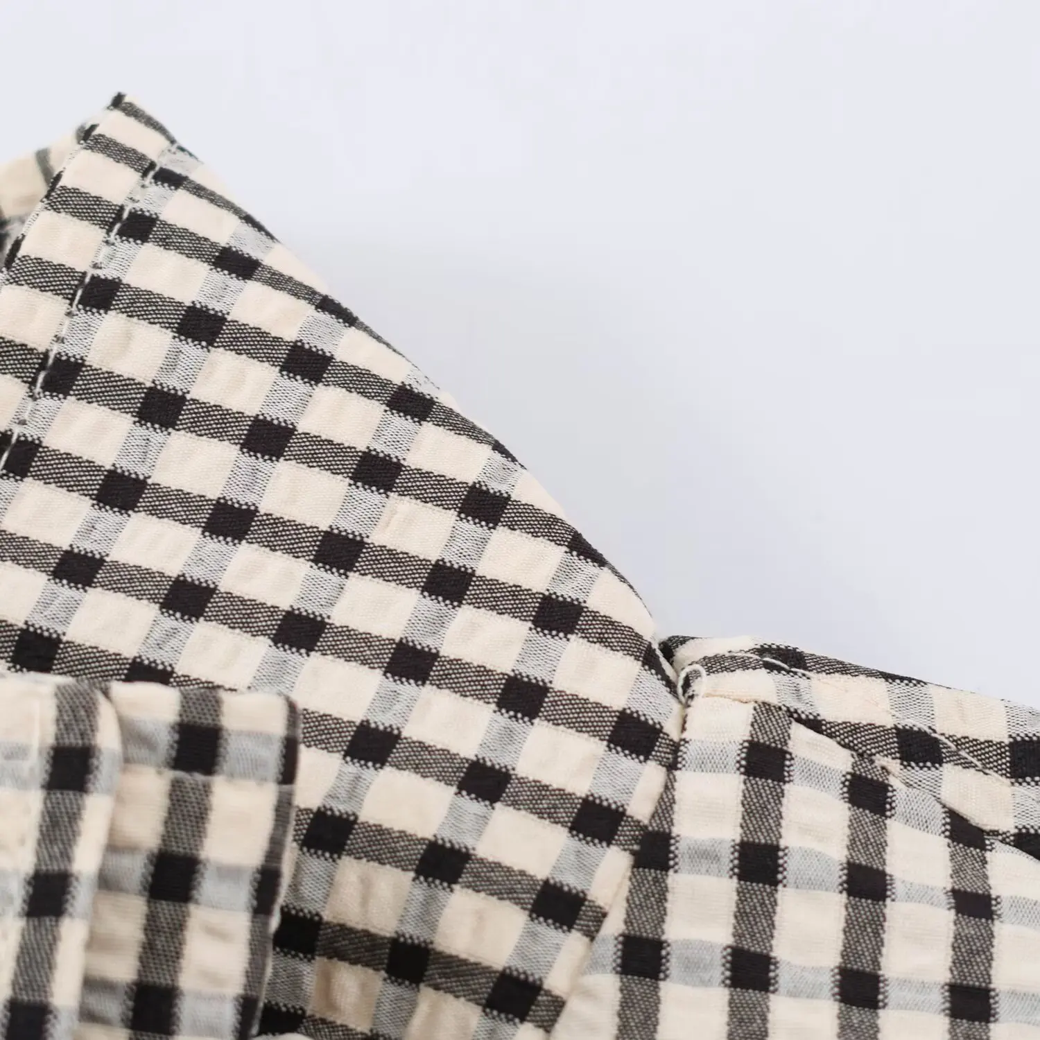 BSAY 2026 Minimalist Women Cropped Gingham Jacket Stand Collar Full Zip Pocket Long Sleeve Loose Vintage Plaid Daily Outer Top