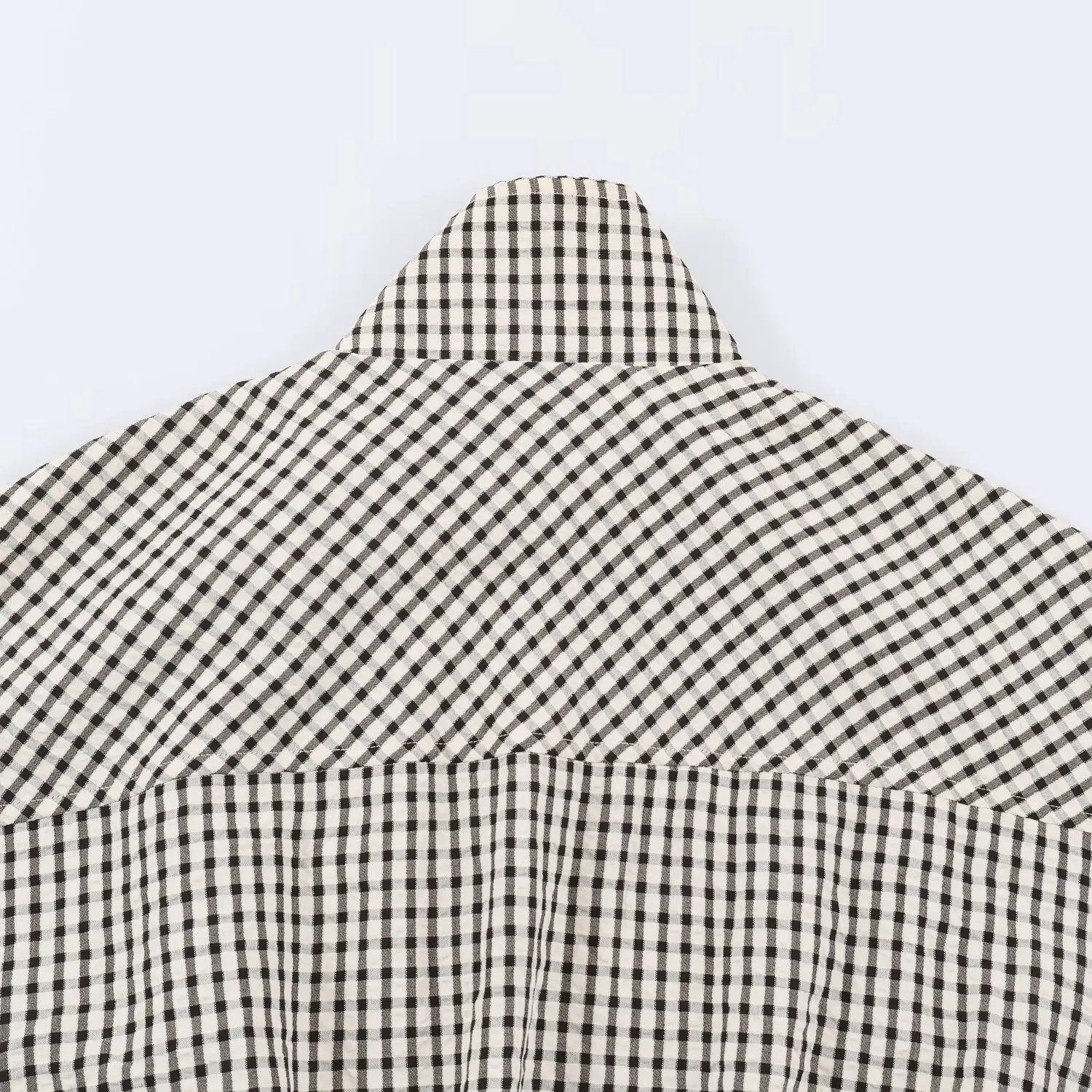 BSAY 2026 Minimalist Women Cropped Gingham Jacket Stand Collar Full Zip Pocket Long Sleeve Loose Vintage Plaid Daily Outer Top