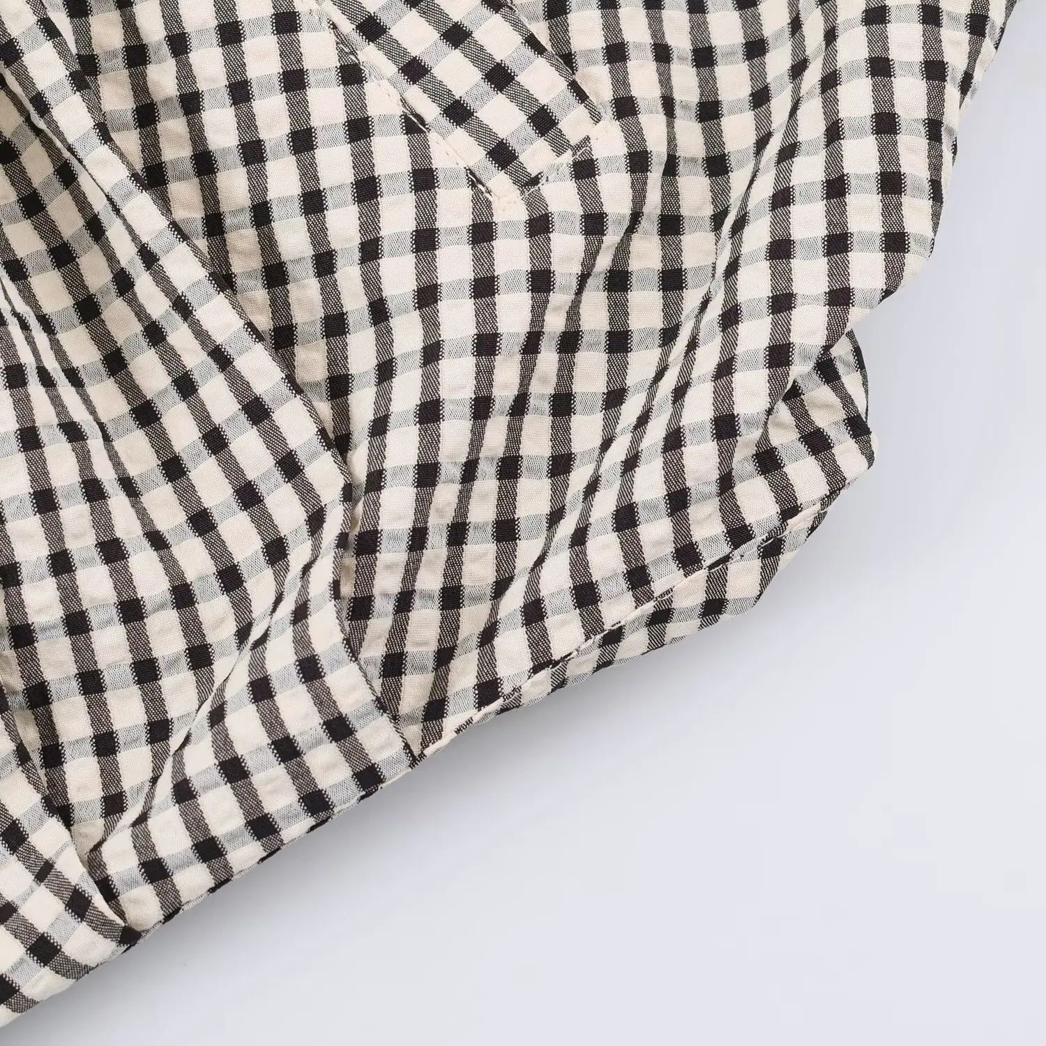 BSAY 2026 Minimalist Women Cropped Gingham Jacket Stand Collar Full Zip Pocket Long Sleeve Loose Vintage Plaid Daily Outer Top