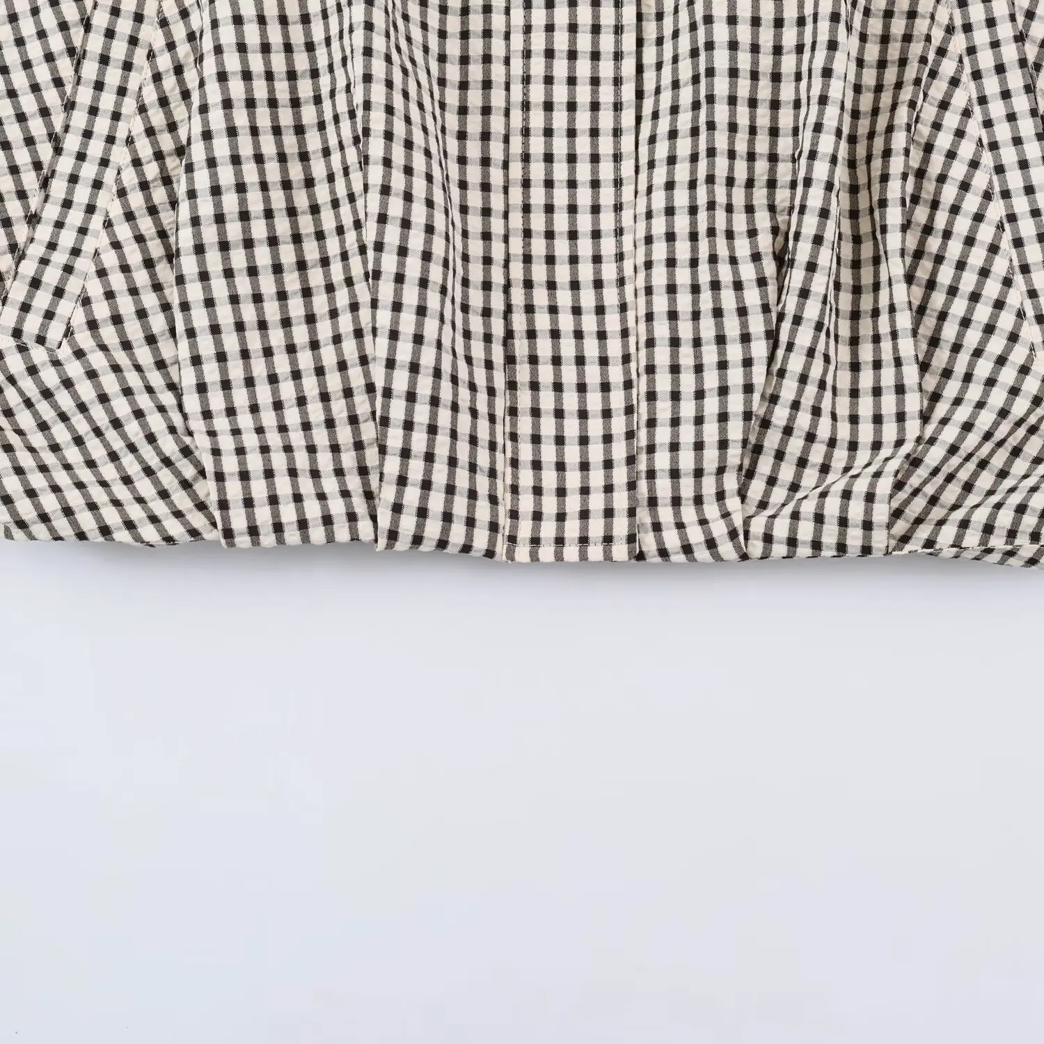 BSAY 2026 Minimalist Women Cropped Gingham Jacket Stand Collar Full Zip Pocket Long Sleeve Loose Vintage Plaid Daily Outer Top