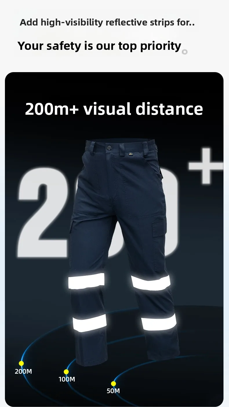 Men's Work Pants for Electricians, Auto Repair, Reflective Strips, Construction Site Trousers, Loose Labor Protection Pants Over