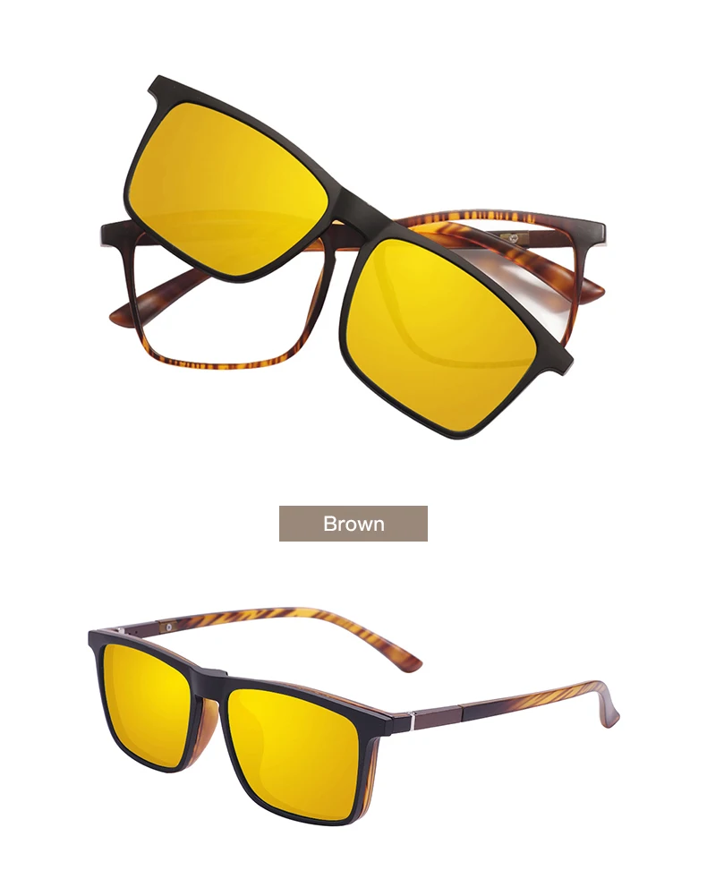 Men and Women Square Full Rim Glasses Frame Polarized Clip on Sunglasses With Colorful Clip Ons For Prescription Lenses