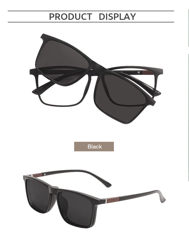 Men and Women Square Full Rim Glasses Frame Polarized Clip on Sunglasses With Colorful Clip Ons For Prescription Lenses