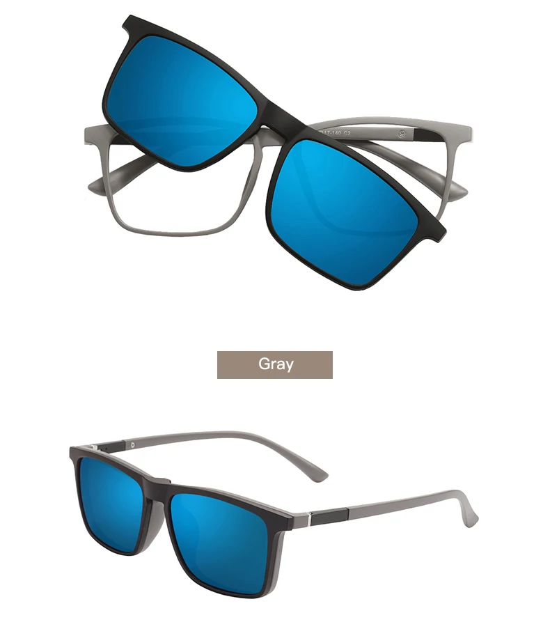 Men and Women Square Full Rim Glasses Frame Polarized Clip on Sunglasses With Colorful Clip Ons For Prescription Lenses