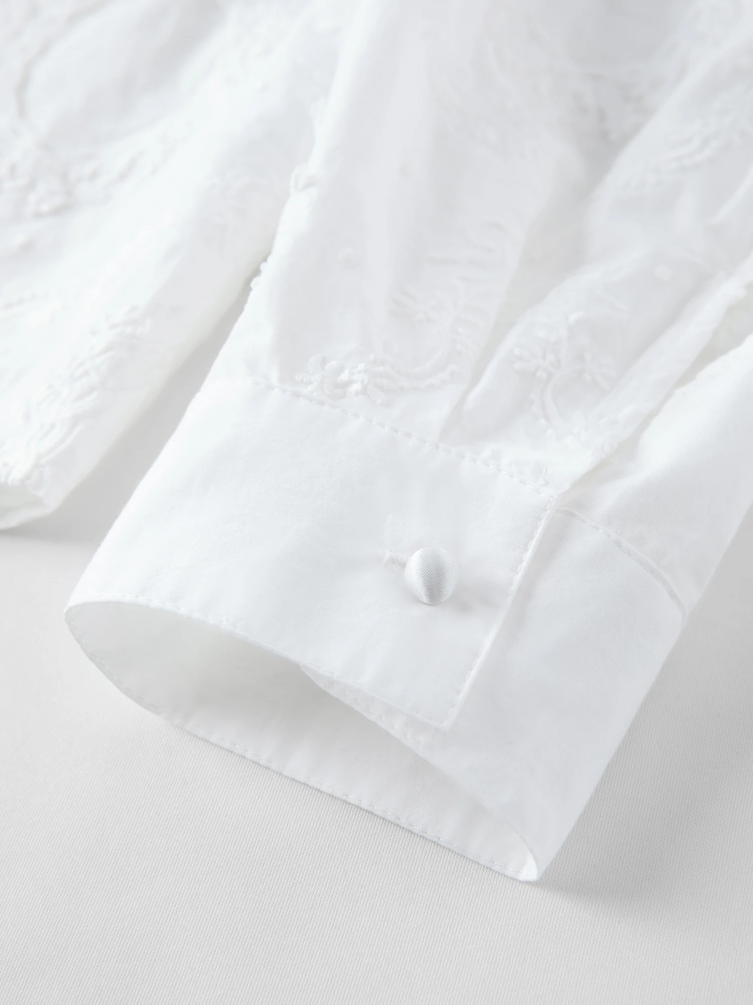 FSLE【Premium Series】Women Vintage Maximalist Embroidered White Blouse Skirt Set Romantic Ruffle Sleeve Shirt Heritage Chic Style