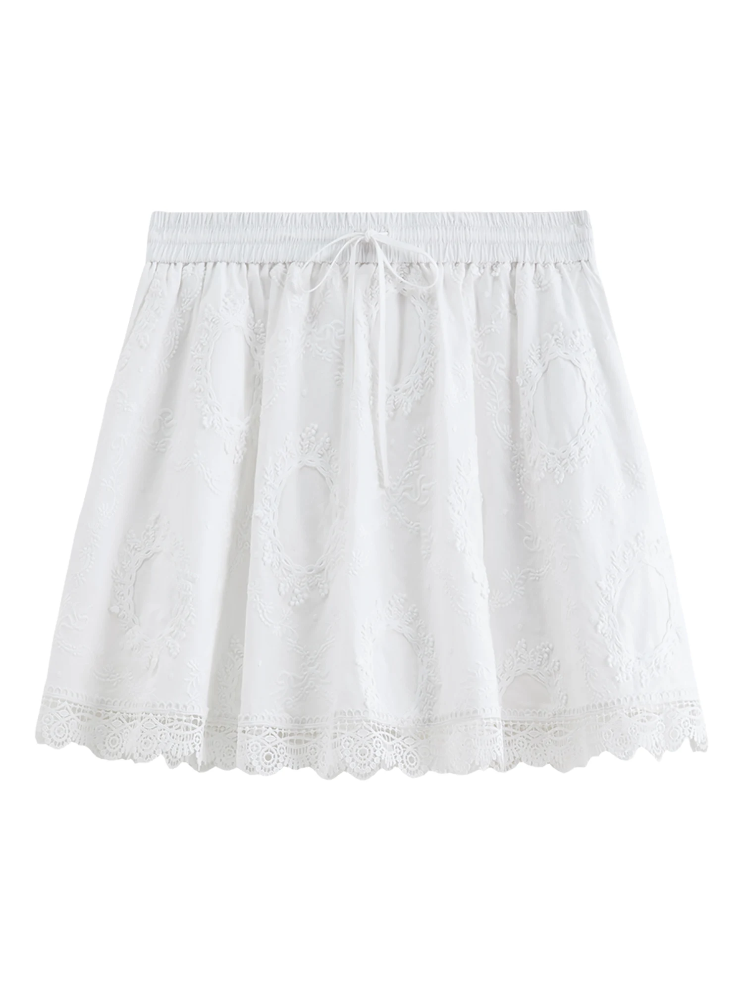 FSLE【Premium Series】Women Vintage Maximalist Embroidered White Blouse Skirt Set Romantic Ruffle Sleeve Shirt Heritage Chic Style