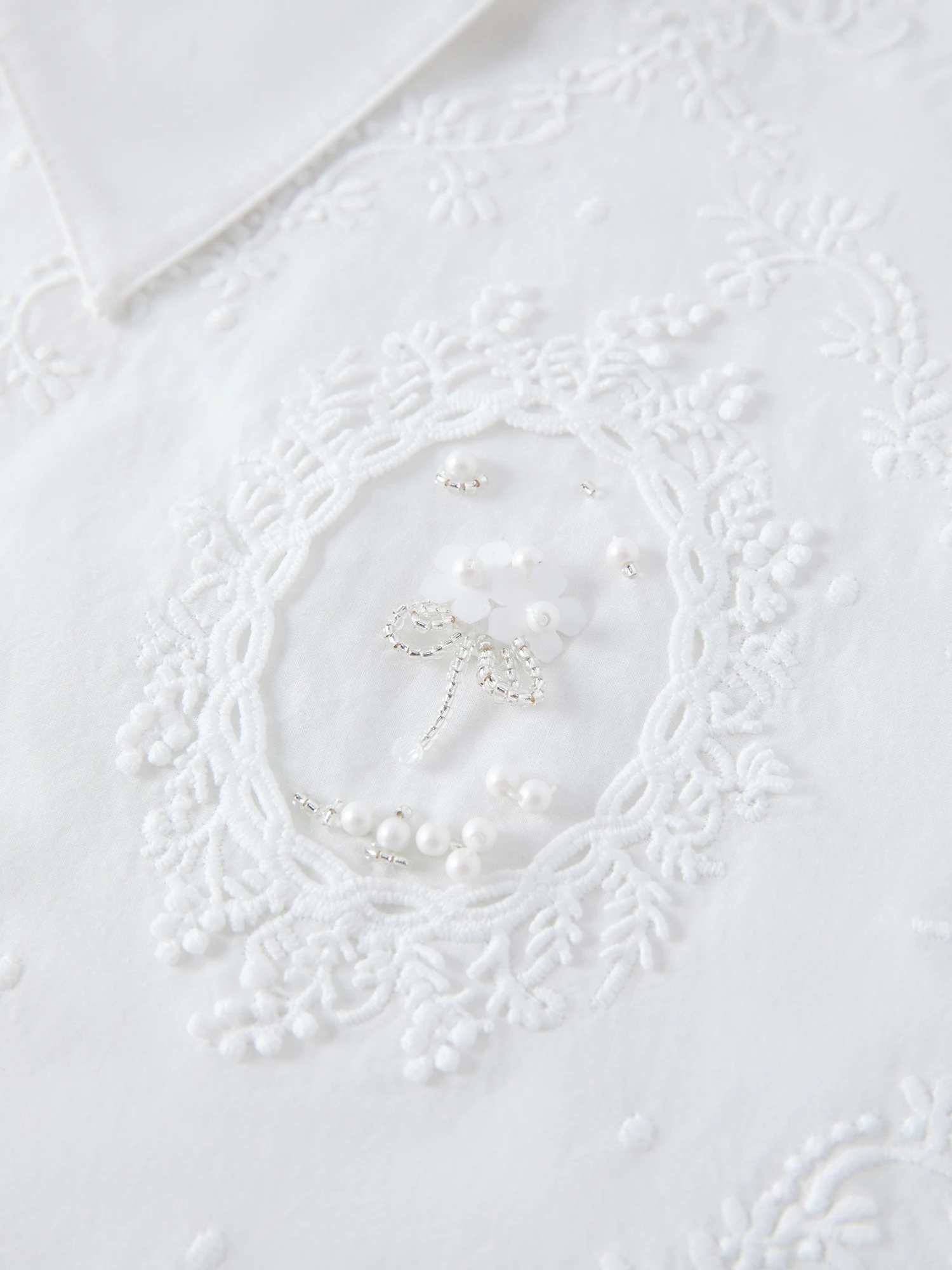 FSLE【Premium Series】Women Vintage Maximalist Embroidered White Blouse Skirt Set Romantic Ruffle Sleeve Shirt Heritage Chic Style