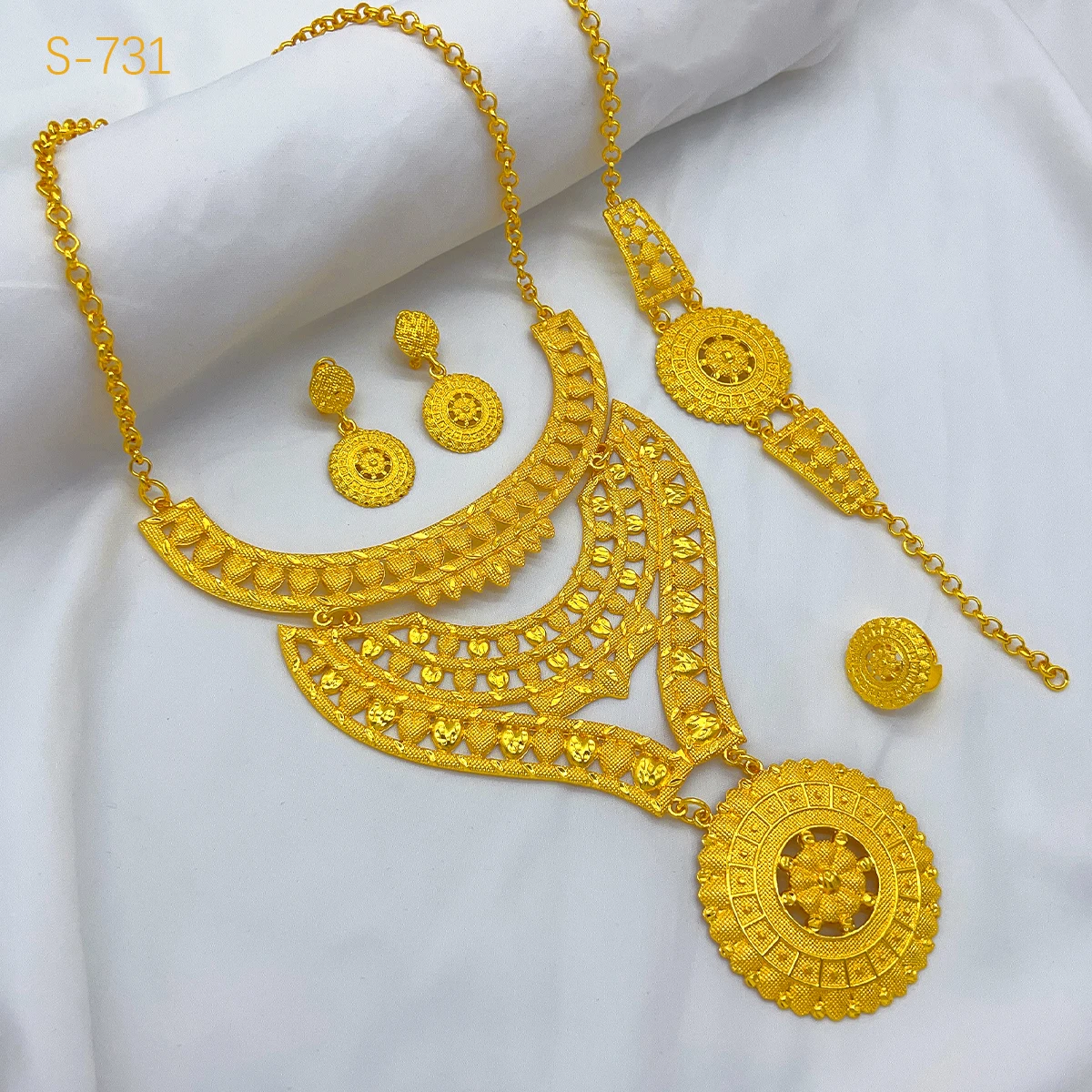 Indian Dubai Big 24k Gold Plated Jewelry Set For Women Party African Necklace Sets Bridal Wedding Gifts Arabic Jewelry Sets