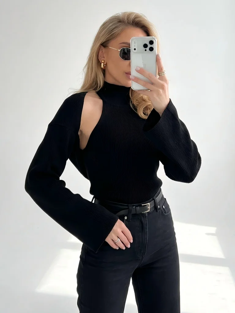Bornladies Women's Two-Piece High Neck Sleeveless Vest And Long Sleeves Are Suitable For Daily Commuting Wear On Dates
