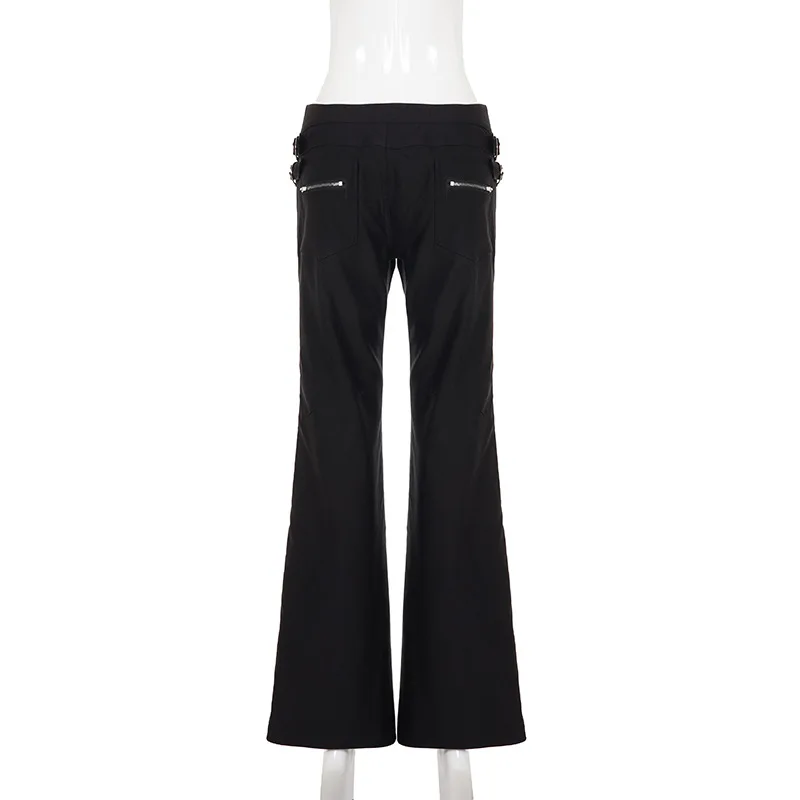 Women's Flare Pants Low Waist Slim Fit Y2K Metal Button Design Casual