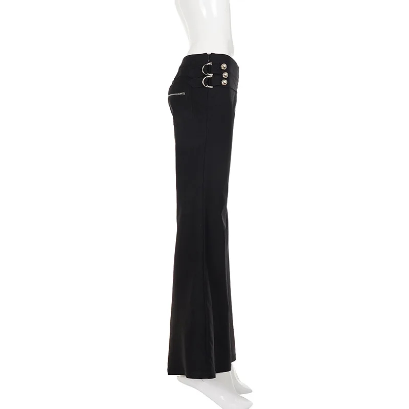Women's Flare Pants Low Waist Slim Fit Y2K Metal Button Design Casual