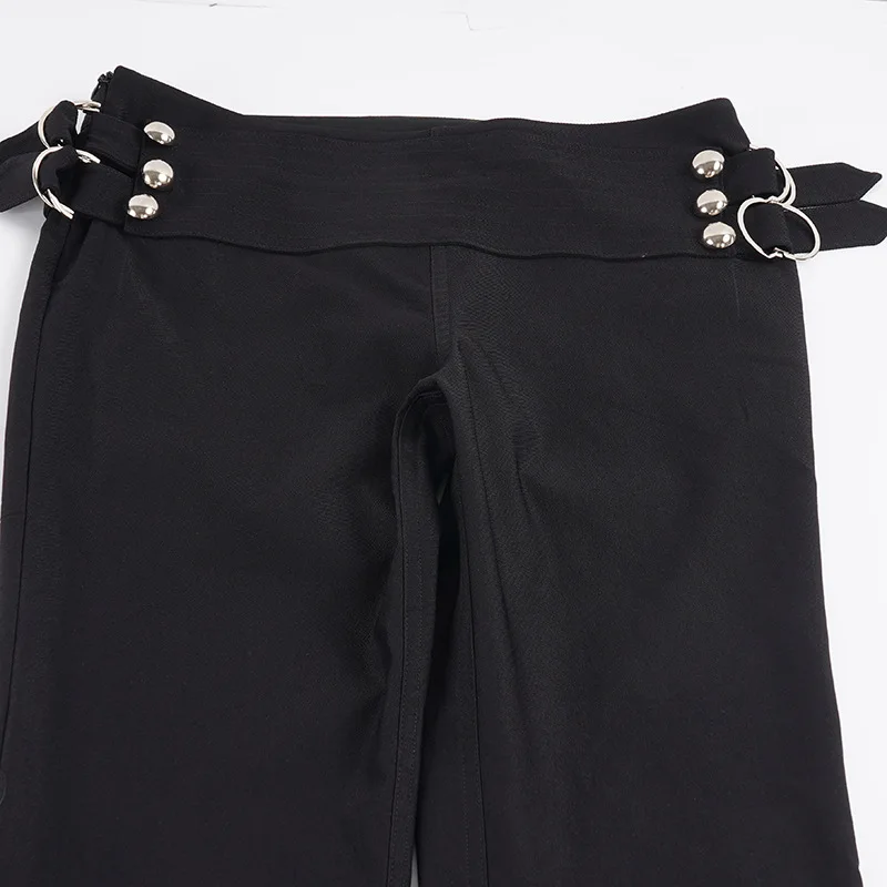 Women's Flare Pants Low Waist Slim Fit Y2K Metal Button Design Casual