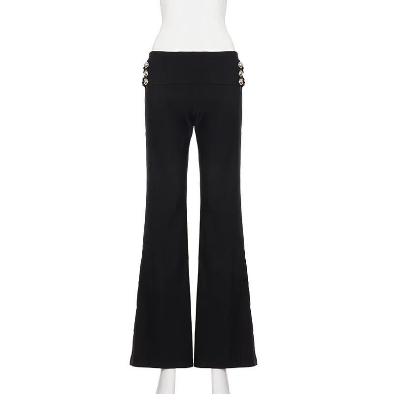 Women's Flare Pants Low Waist Slim Fit Y2K Metal Button Design Casual