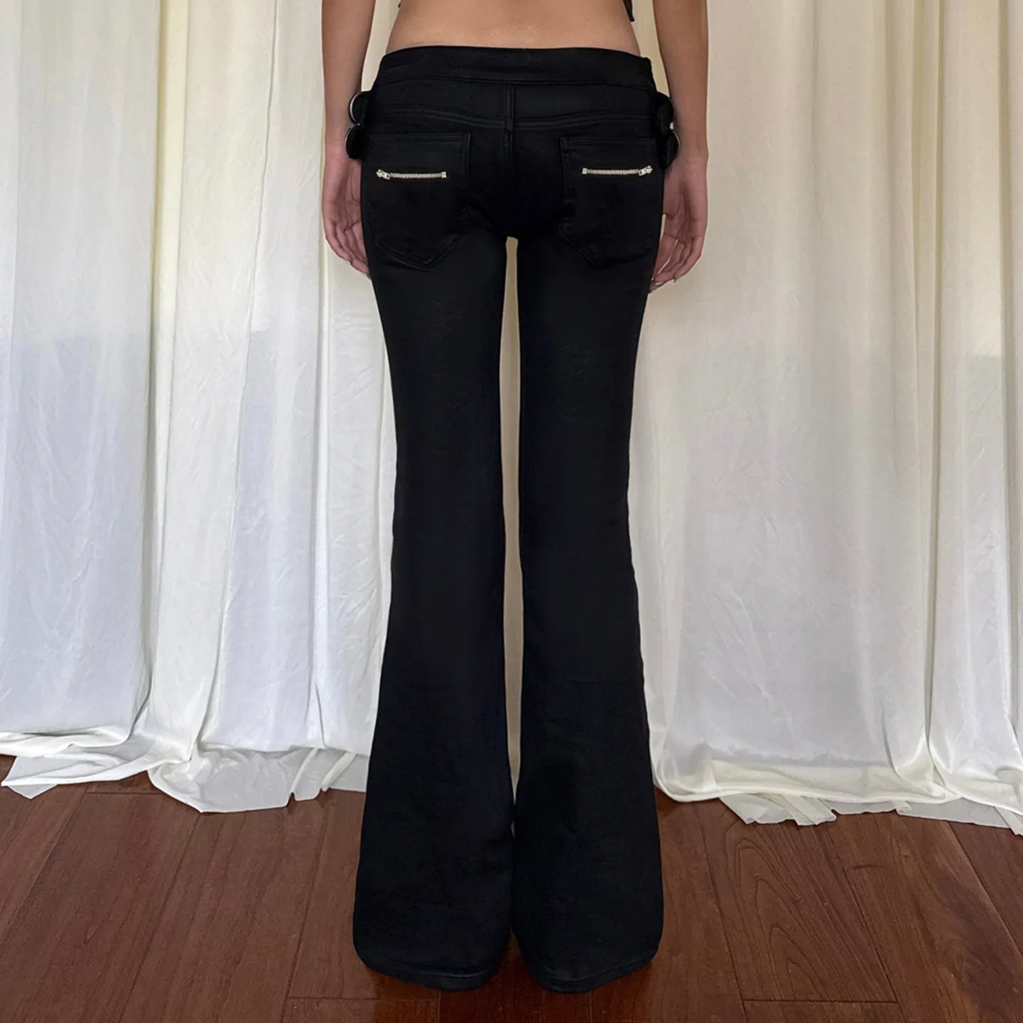 Women's Flare Pants Low Waist Slim Fit Y2K Metal Button Design Casual