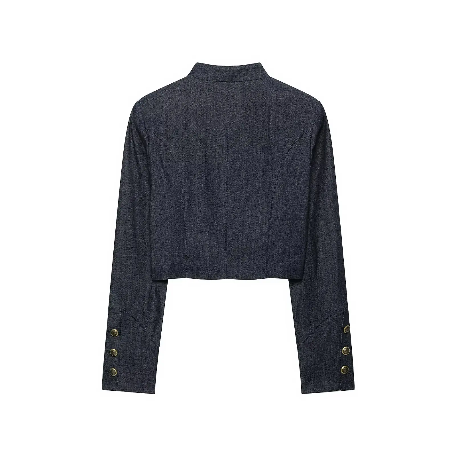 BSAY 2026 Fashion Women Lace Spliced  Cropped Jacket Mandarin Collar Metal Button Long Sleeve Vintage Elegant Short Outerwear