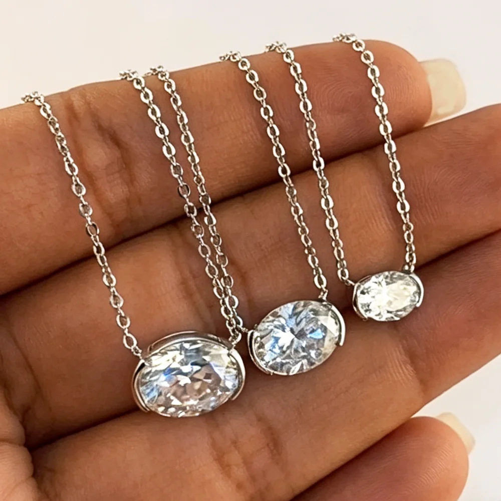 COSYA 1/2/3CT Oval Cut Moissanite Necklace for Women S925 Silver Plated 18K Gold East West Solitaire Chain Dianty Fine Jewelry