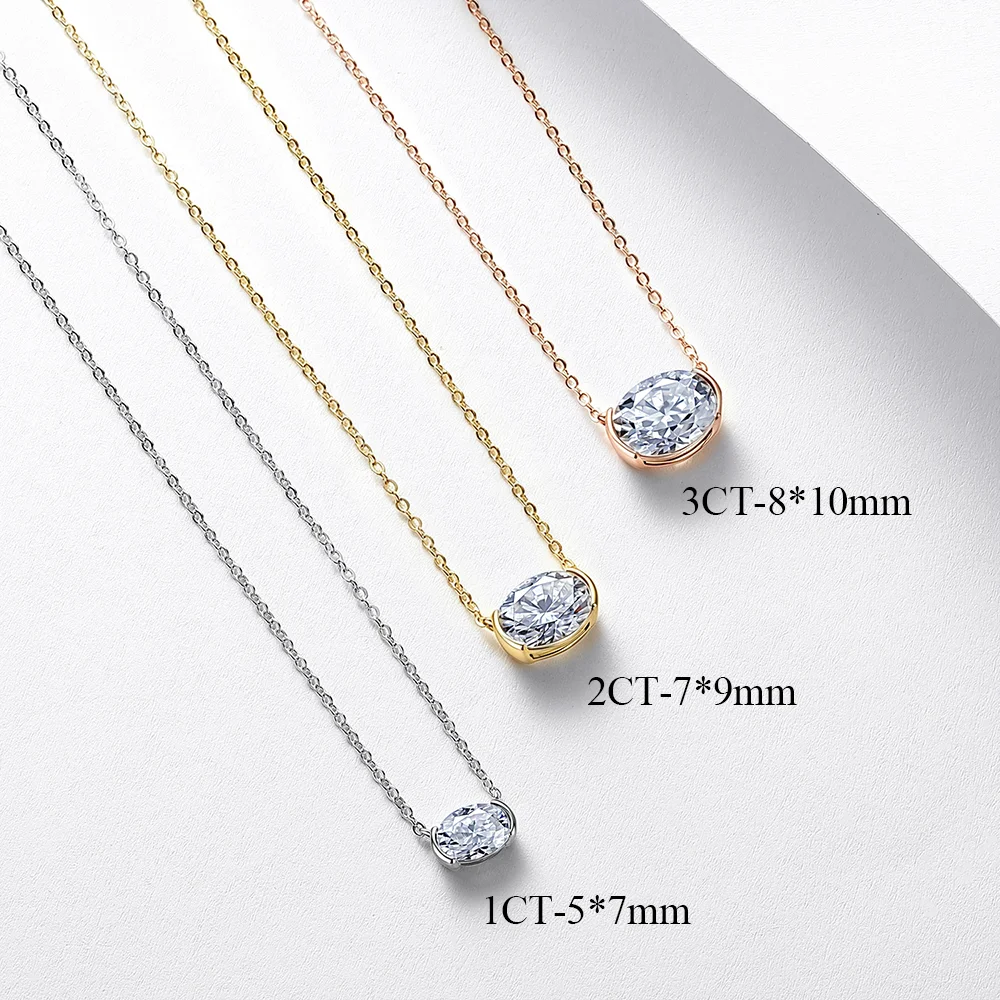 COSYA 1/2/3CT Oval Cut Moissanite Necklace for Women S925 Silver Plated 18K Gold East West Solitaire Chain Dianty Fine Jewelry