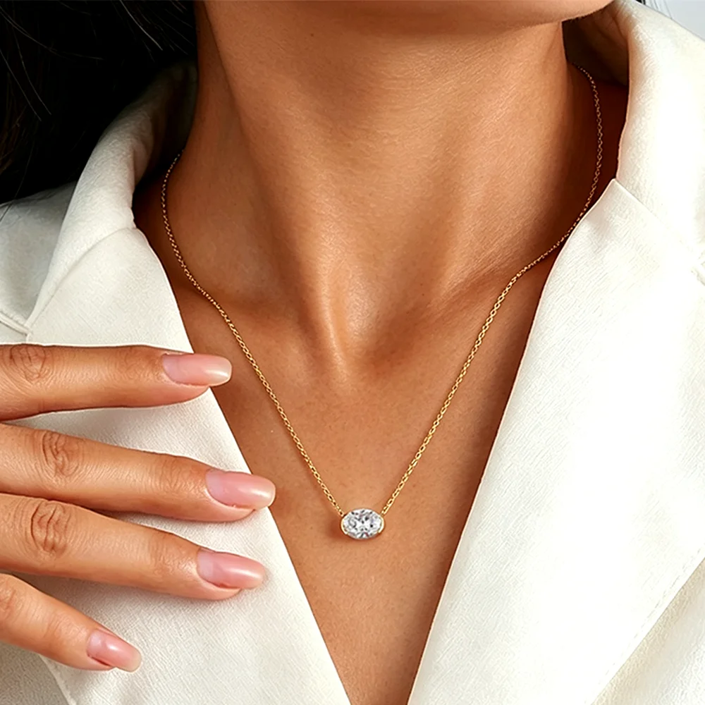 COSYA 1/2/3CT Oval Cut Moissanite Necklace for Women S925 Silver Plated 18K Gold East West Solitaire Chain Dianty Fine Jewelry