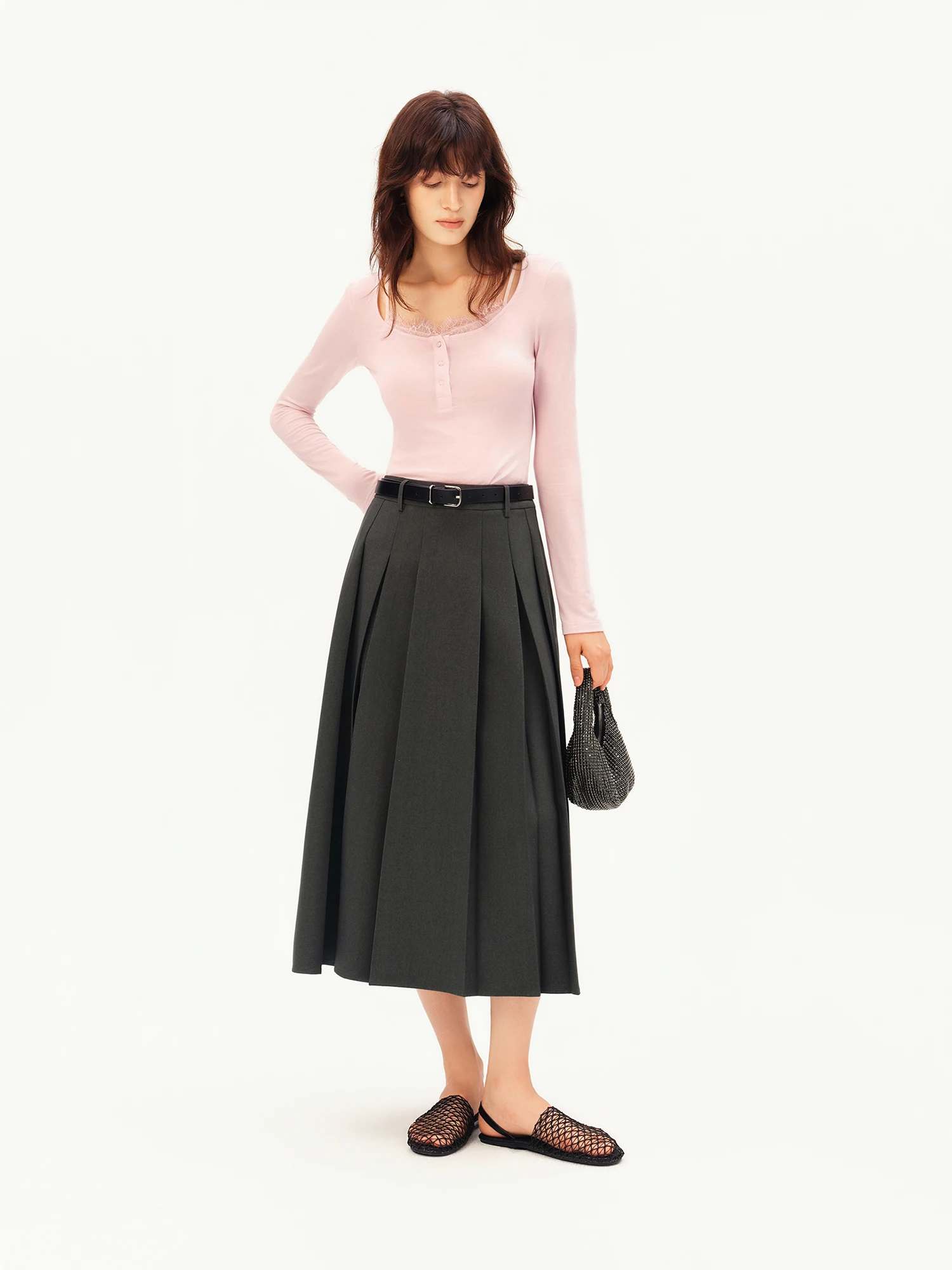 ZIQIAO Women's 2026 Autumn New Arrival Stylish Two-Piece Set: Camisole & T-Shirt Cashmere & Modal Blend Top with Inner Wear