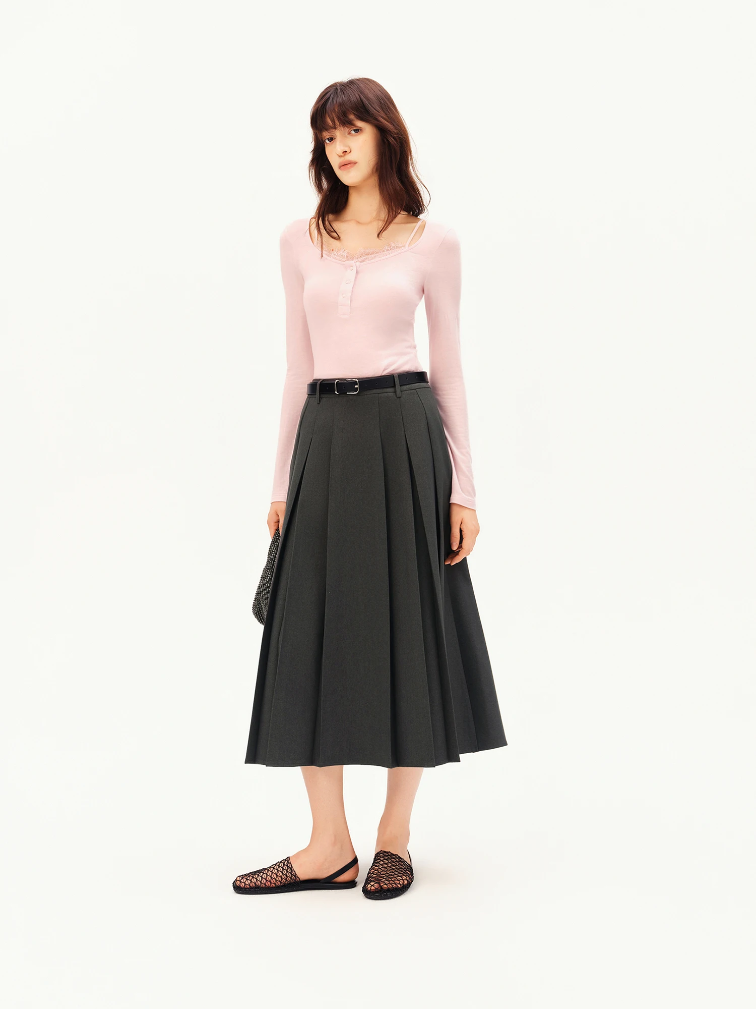 ZIQIAO Women's 2026 Autumn New Arrival Stylish Two-Piece Set: Camisole & T-Shirt Cashmere & Modal Blend Top with Inner Wear